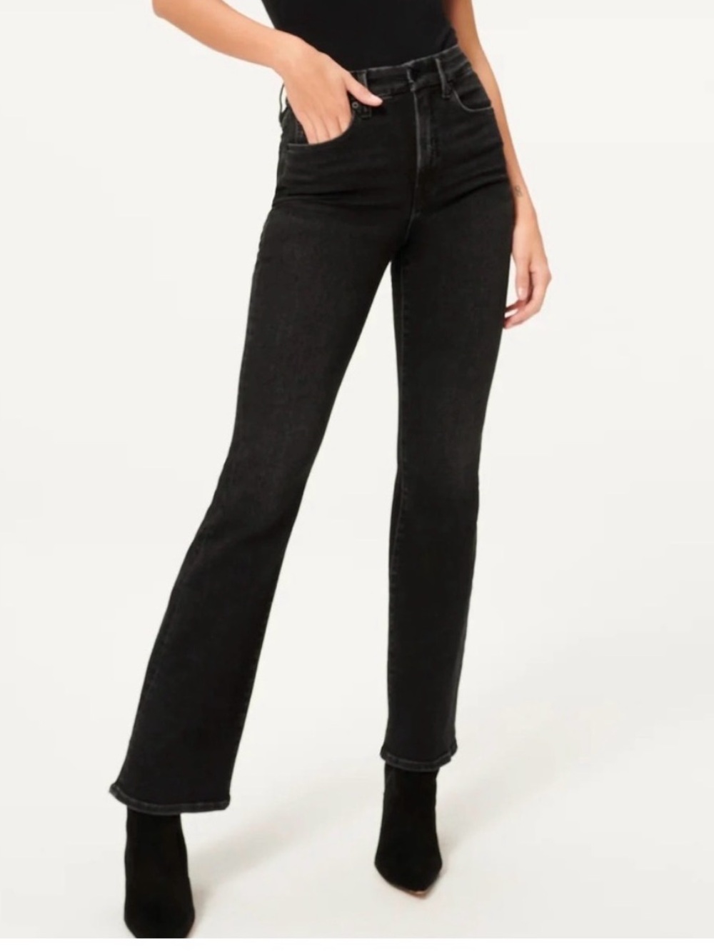 Good American Good Classic Boot Jeans Black Raw Hem 4/27 High Rise Stretch